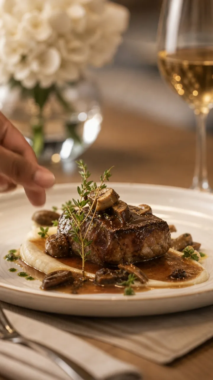 Dish being plated in close-up