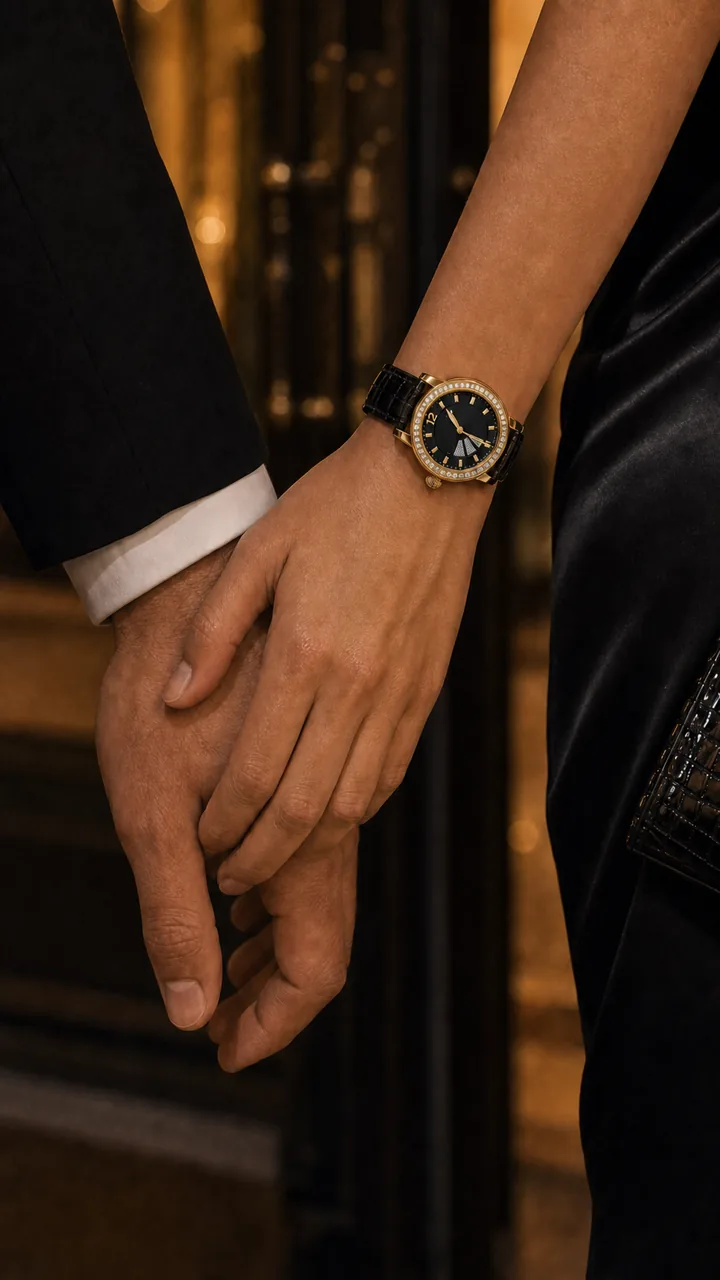 Hands and watch close-up at 22:20