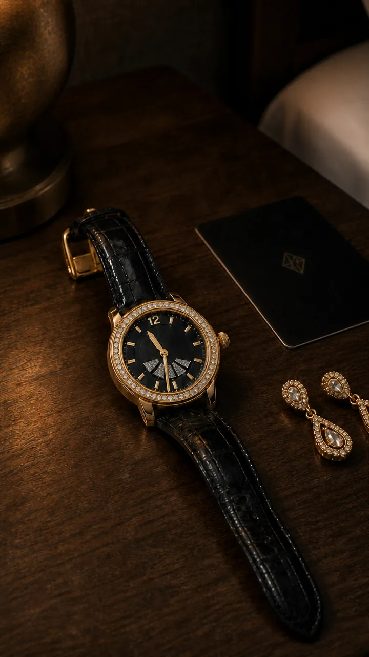 Watch and jewelry beside the bed at 23:30